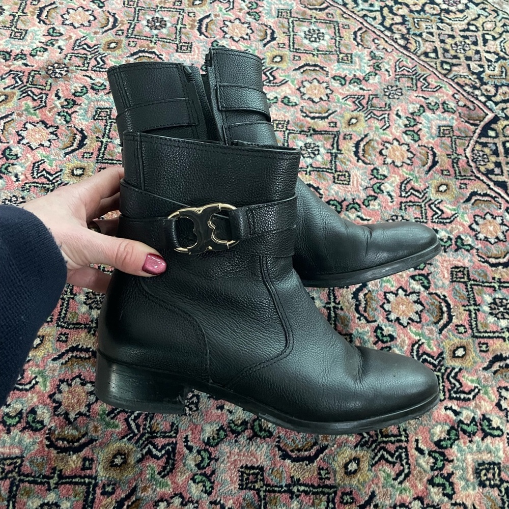 Tory Burch Black Leather Gemini Ankle Booties